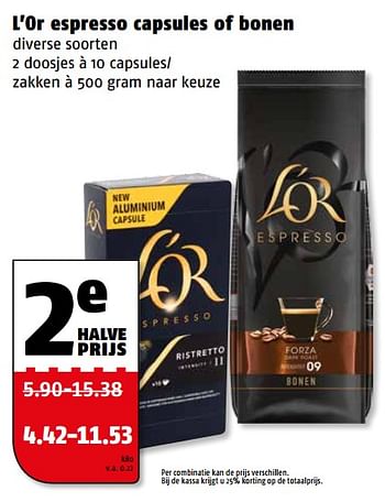 Aanbiedingen L`or espresso capsules of bonen - Douwe Egberts - Geldig van 06/11/2017 tot 12/11/2017 bij Poiesz
