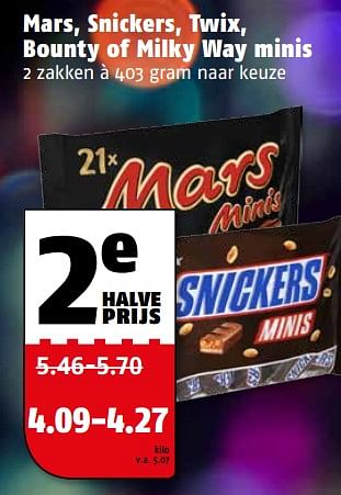 Aanbiedingen Mars, snickers, twix, bounty of milky way minis - Huismerk Poiesz - Geldig van 06/11/2017 tot 12/11/2017 bij Poiesz