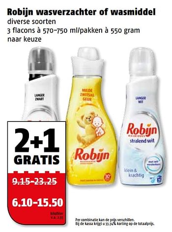 Aanbiedingen Robijn wasverzachter of wasmiddel - Robijn - Geldig van 06/11/2017 tot 12/11/2017 bij Poiesz
