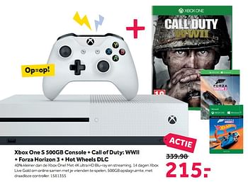 Aanbiedingen Xbox one s 500gb console + call of duty ww 2 + forza horizon 3 + hot wheels dlc - Microsoft - Geldig van 06/11/2017 tot 12/11/2017 bij Intertoys