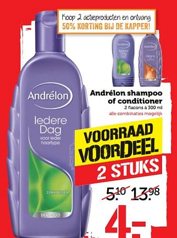 Aanbiedingen Andrélon shampoo of conditioner - Andrelon - Geldig van 06/11/2017 tot 12/11/2017 bij Coop