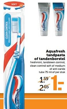 Aanbiedingen Aquafresh tandpasta of tandenborstel - Aquafresh - Geldig van 06/11/2017 tot 12/11/2017 bij Coop