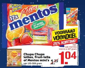 Aanbiedingen Chupa chups lollies, fruit-tella of mentos mini`s - Huismerk - Coop - Geldig van 06/11/2017 tot 12/11/2017 bij Coop