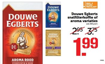 Aanbiedingen Douwe egberts snelfilterkoffe of aroma variaties - Douwe Egberts - Geldig van 06/11/2017 tot 12/11/2017 bij Coop