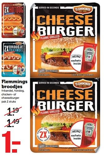 Aanbiedingen Flemmings broodjes frikandel, hotdog, chicken- of cheeseburger - Flemming's - Geldig van 06/11/2017 tot 12/11/2017 bij Coop