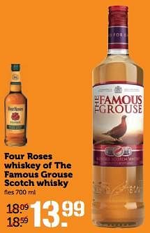 Aanbiedingen Four roses whiskey of the famous grouse scotch whisky - Huismerk - Coop - Geldig van 06/11/2017 tot 12/11/2017 bij Coop