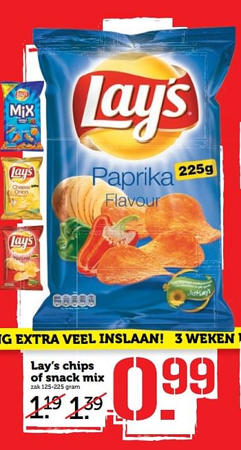 Aanbiedingen Lay`s chips of snack mix - Lay's - Geldig van 06/11/2017 tot 12/11/2017 bij Coop