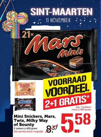 Aanbiedingen Mini snickers, mars, twix, milky way of bounty - Huismerk - Coop - Geldig van 06/11/2017 tot 12/11/2017 bij Coop