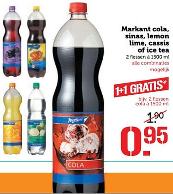 Aanbiedingen Markant cola, sinas, lemon lime, cassis of ice tea - Markant - Geldig van 06/11/2017 tot 12/11/2017 bij Coop