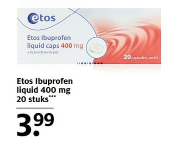 Aanbiedingen Etos ibuprofen liquid - Huismerk - Etos - Geldig van 06/11/2017 tot 19/11/2017 bij Etos