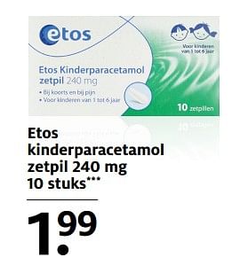 Aanbiedingen Etos kinderparacetamol zetpil - Huismerk - Etos - Geldig van 06/11/2017 tot 19/11/2017 bij Etos