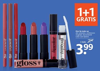 Aanbiedingen Etos lip make-up alle varianten, combineren mogelijk, color care lipstick - Huismerk - Etos - Geldig van 06/11/2017 tot 19/11/2017 bij Etos