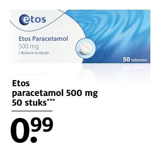Aanbiedingen Etos paracetamol - Huismerk - Etos - Geldig van 06/11/2017 tot 19/11/2017 bij Etos