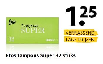 Aanbiedingen Etos tampons super - Huismerk - Etos - Geldig van 06/11/2017 tot 19/11/2017 bij Etos