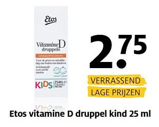 Aanbiedingen Etos vitamine d druppel kind - Huismerk - Etos - Geldig van 06/11/2017 tot 19/11/2017 bij Etos