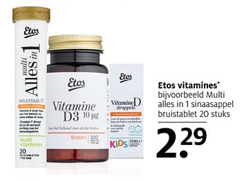 Aanbiedingen Etos vitamines multi alles in 1 sinaasappel bruistablet 20 stuks - Huismerk - Etos - Geldig van 06/11/2017 tot 19/11/2017 bij Etos