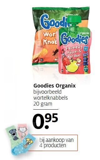 Aanbiedingen Goodies organix wortelknabbels - Goodies - Geldig van 06/11/2017 tot 19/11/2017 bij Etos