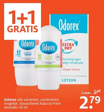 Aanbiedingen Natural fresh deoroller - Odorex - Geldig van 06/11/2017 tot 19/11/2017 bij Etos