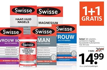 Aanbiedingen Swisse alle varianten, combineren mogelijk, multivitamines man - Swisse  - Geldig van 06/11/2017 tot 19/11/2017 bij Etos
