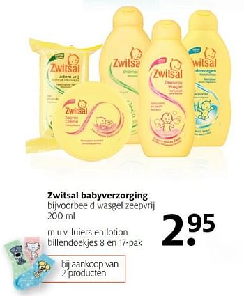 Aanbiedingen Zwitsal babyverzorging wasgel zeepvrij - Zwitsal - Geldig van 06/11/2017 tot 19/11/2017 bij Etos