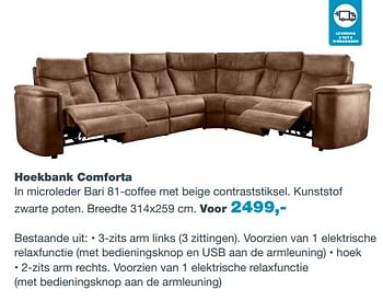 Aanbiedingen Hoekbank comforta in microleder bari 81-coffee met beige contraststiksel. kunststof zwarte poten - Huismerk - INhouse - Geldig van 06/11/2017 tot 17/12/2017 bij INhouse