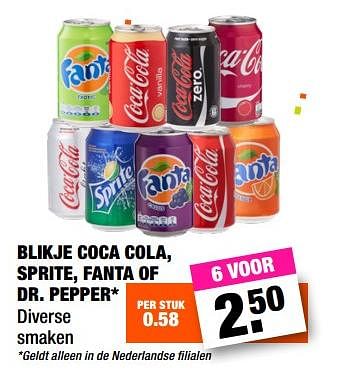 Aanbiedingen Blikjes coca cola, sprite, fanta of dr. pepper - Huismerk - Big Bazar - Geldig van 06/11/2017 tot 19/11/2017 bij Big Bazar