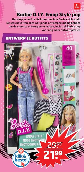 Aanbiedingen Barbie d.i.y. emoji style pop - Mattel - Geldig van 05/11/2017 tot 31/12/2017 bij Trekpleister