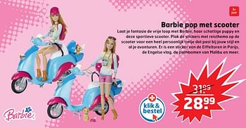 Aanbiedingen Barbie pop met scooter - Mattel - Geldig van 05/11/2017 tot 31/12/2017 bij Trekpleister