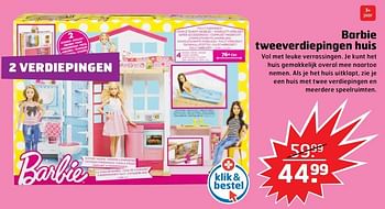 Aanbiedingen Barbie tweeverdiepingen huis - Mattel - Geldig van 05/11/2017 tot 31/12/2017 bij Trekpleister