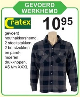 Aanbiedingen Cratex gevoerde werkhemd - Cratex - Geldig van 06/11/2017 tot 26/11/2017 bij Van Cranenbroek