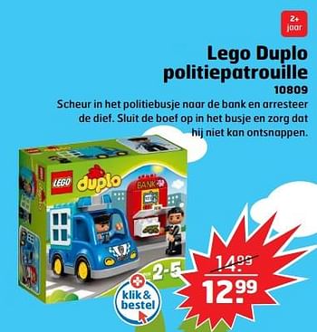 Aanbiedingen Lego duplo politiepatrouille 10809 - Lego - Geldig van 05/11/2017 tot 31/12/2017 bij Trekpleister