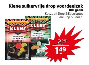 Aanbiedingen Klene suikervrije drop voordeelzak - Klene - Geldig van 07/11/2017 tot 12/11/2017 bij Trekpleister