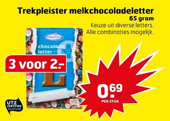 Aanbiedingen Trekpleister melkchocoladeletter - Huismerk - Trekpleister - Geldig van 07/11/2017 tot 12/11/2017 bij Trekpleister