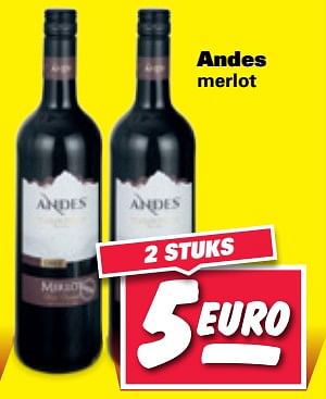 Aanbiedingen Andes merlot - Rode wijnen - Geldig van 06/11/2017 tot 12/11/2017 bij Nettorama