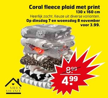 Aanbiedingen Coral fleece plaid met print - Villa Volance - Geldig van 07/11/2017 tot 12/11/2017 bij Trekpleister