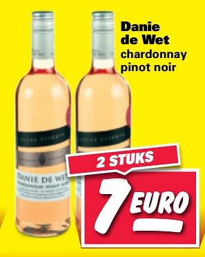 Aanbiedingen Danie de wet chardonnay pinot noir - Rosé wijnen - Geldig van 06/11/2017 tot 12/11/2017 bij Nettorama