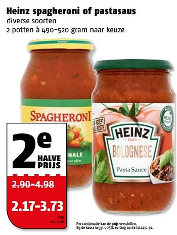 Aanbiedingen Heinz spagheroni of pastasaus - Heinz - Geldig van 06/11/2017 tot 12/11/2017 bij Poiesz