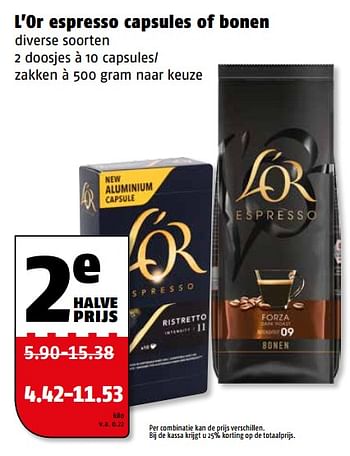 Aanbiedingen L`or espresso capsules of bonen - Douwe Egberts - Geldig van 06/11/2017 tot 12/11/2017 bij Poiesz