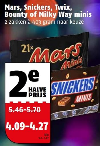 Aanbiedingen Mars, snickers, twix, bounty of milky way minis - Huismerk Poiesz - Geldig van 06/11/2017 tot 12/11/2017 bij Poiesz