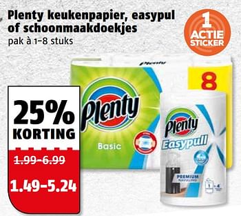 Aanbiedingen Plenty keukenpapier, easypul of schoonmaakdoekjes - Plenty - Geldig van 06/11/2017 tot 12/11/2017 bij Poiesz