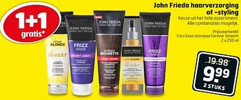 Aanbiedingen Frizz ease shampoo forever smooth - John Frieda - Geldig van 07/11/2017 tot 12/11/2017 bij Trekpleister