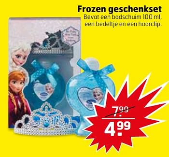 Aanbiedingen Frozen geschenkset bevat een badschuim een bedeltje en een haarclip - Disney  Frozen - Geldig van 07/11/2017 tot 12/11/2017 bij Trekpleister