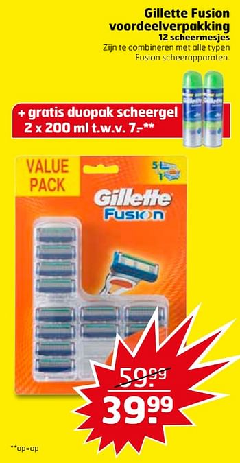 Aanbiedingen Gillette fusion voordeelverpakking - Gillette - Geldig van 07/11/2017 tot 12/11/2017 bij Trekpleister