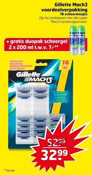 Aanbiedingen Gillette mach3 voordeelverpakking - Gillette - Geldig van 07/11/2017 tot 12/11/2017 bij Trekpleister