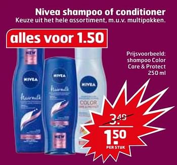 Aanbiedingen Shampoo color care + protect - Nivea - Geldig van 07/11/2017 tot 12/11/2017 bij Trekpleister