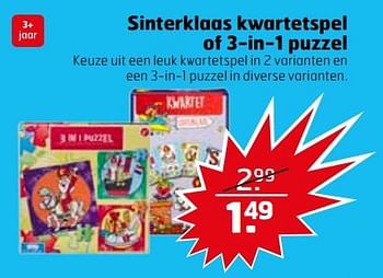 Aanbiedingen Sinterklaas kwartetspel of 3-in-1 puzzel - Huismerk - Trekpleister - Geldig van 07/11/2017 tot 12/11/2017 bij Trekpleister