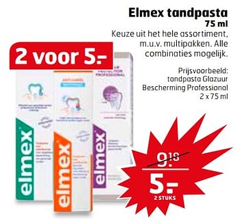Aanbiedingen Tandpasta glazuur bescherming professional - Elmex - Geldig van 07/11/2017 tot 12/11/2017 bij Trekpleister