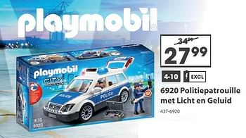 Aanbiedingen 6920 politiepatrouille met licht en geluid - Playmobil - Geldig van 23/10/2017 tot 05/12/2017 bij Top1Toys