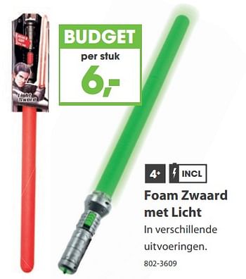 Aanbiedingen Foam zwaard met licht - Huismerk - Top1Toys - Geldig van 23/10/2017 tot 05/12/2017 bij Top1Toys