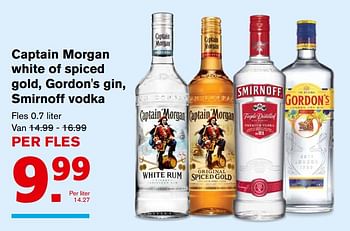 Aanbiedingen Captain morgan white of spiced gold, gordon`s gin, smirnoff vodka - Huismerk - Hoogvliet - Geldig van 08/11/2017 tot 14/11/2017 bij Hoogvliet